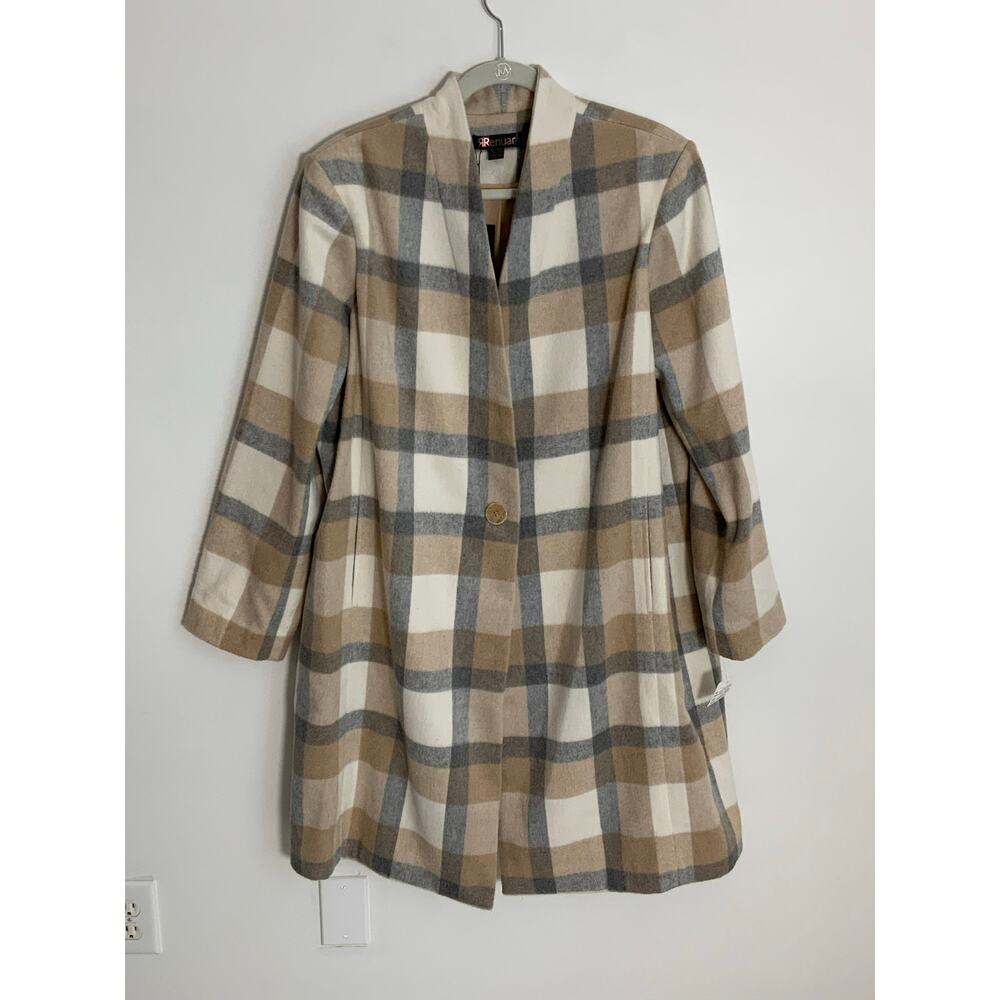 Renuar Plaid Wool Blend One Button Coat NWT size XL $205